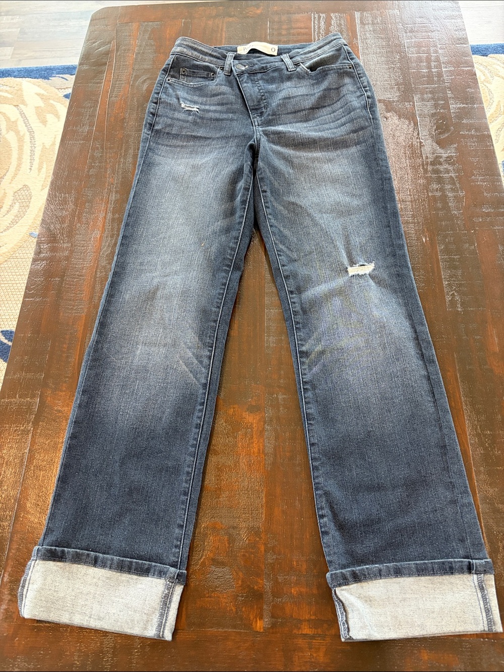 ME by Jennie Garth Rocky Crossover band Straight Leg Jeans with Wide Cuff Size 0